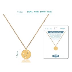 Collar Constelacion Piscis Acero Dorado - Implantacion Coleccion Constelaciones Zodiaco